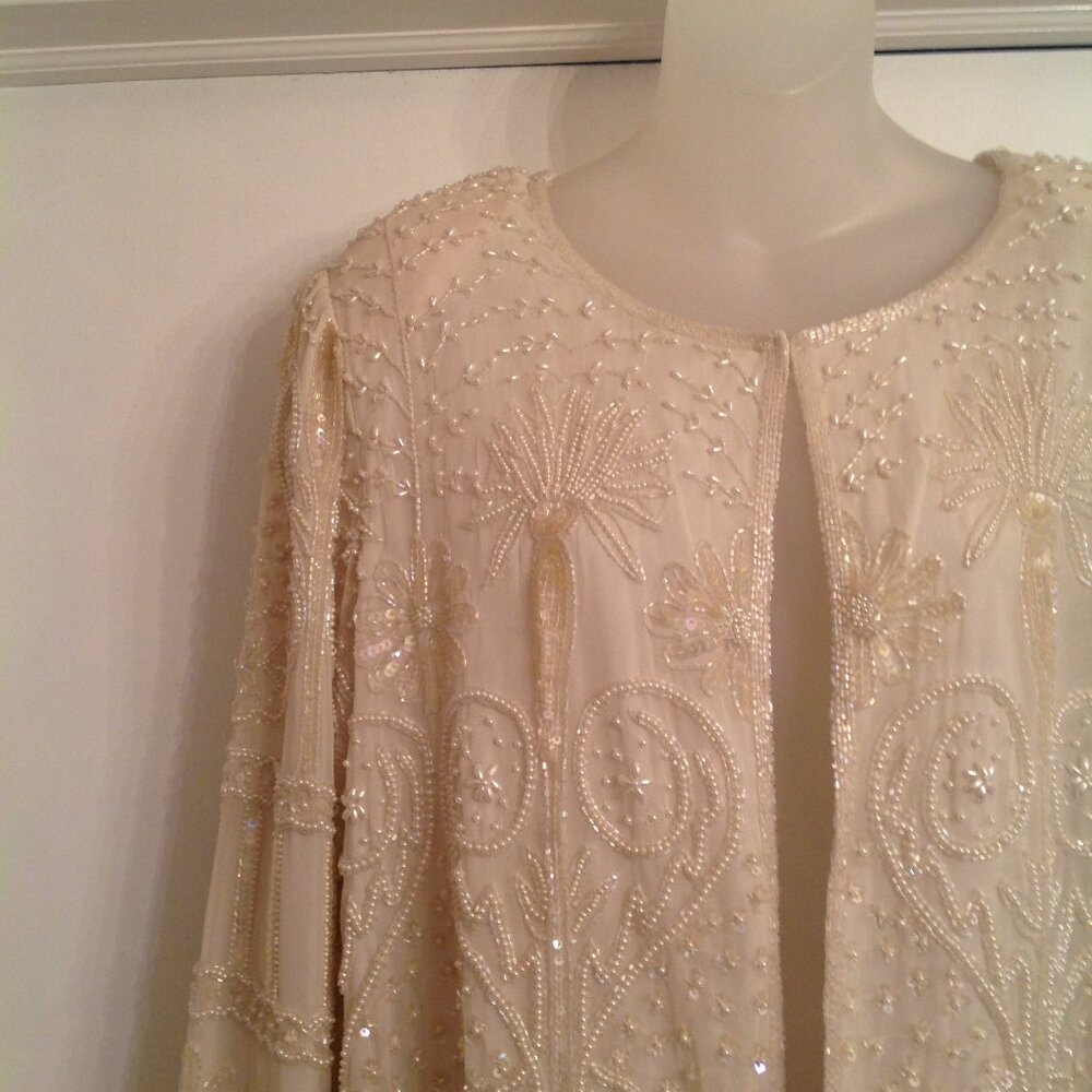 NWT Vintage Laurence Kazar Off White Creme Beaded Sequin Evening Jacket 1X - Picture 2 of 14